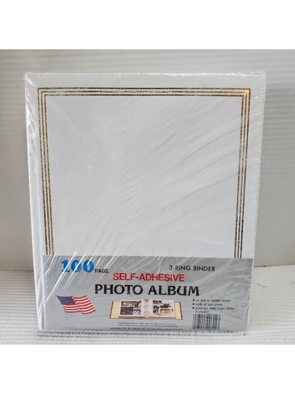 Self-adhesive Photo 3 Ring Binder Album White Gold Trim Vintage 100 Pages New